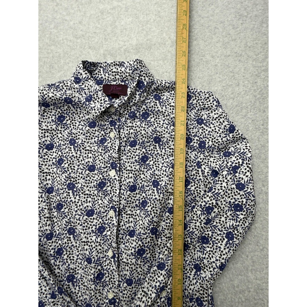 J‎ Crew Liberty Fabric Shirt Womens 2 White Blue Floral Button Up Cotton Blouse - Picture 3 of 7